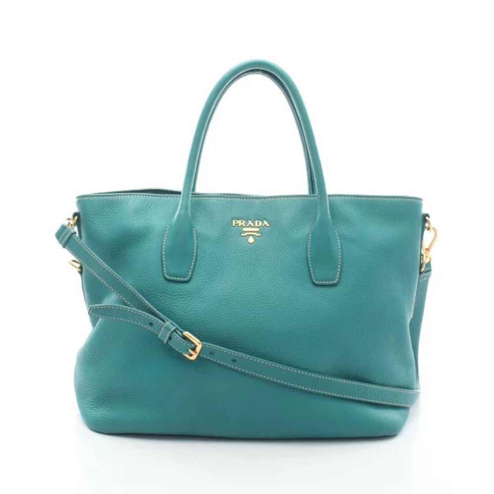 Prada teal Vitello Daino Leather Tote Bag grained leather Blue